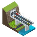 Isometric Modern Road Tunnel in the Mountain. Highway with tunnel vector isolated illustration.