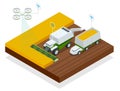 Isometric modern smart robots in agriculture, iot smart industry robot 4.0 combined harvester-thresher in the field