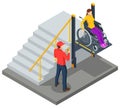 Isometric modern wheelchair lift near the building. The special elevator for the disabled. Adaptation for people with