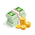 Isometric money isolated on white background.