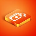 Isometric Money with shield icon isolated on orange background. Insurance concept. Security, safety, protection, protect Royalty Free Stock Photo
