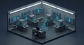 Isometric Monitoring Room with Data Screens and Computer Stations Royalty Free Stock Photo