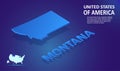 Isometric Montana State map on blue and glowing background. 3D Detailed Map in perspective with place for your text or description
