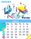 Isometric month July from set calendar of 2019. Staff search, recruiting. Concept creating a business strategy.