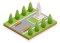 Isometric monument in the city park, bust of the commander. Historical and cultural attraction. History of war.