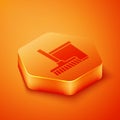 Isometric Mop and bucket icon isolated on orange background. Cleaning service concept. Orange hexagon button. Vector Royalty Free Stock Photo