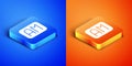 Isometric Morning time icon isolated on blue and orange background. Time symbol. Square button. Vector