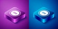 Isometric Morning time icon isolated on blue and purple background. Time symbol. Square button. Vector