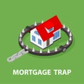 Isometric Mortgage House In Bear Trap. Royalty Free Stock Photo