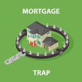 Isometric Mortgage House In Bear Trap. Royalty Free Stock Photo