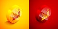 Isometric Moscow symbol - Saint Basil`s Cathedral, Russia icon isolated on orange and red background. Circle button
