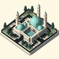 Isometric mosque. isometric icon or info graphic element representing low poly mosque building