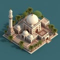 Isometric mosque. isometric icon or info graphic element representing low poly mosque building