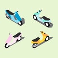 Isometric_Motorcycle Bike_Two Point of View and Mirror Sample with Shadow_Color Sample_Pastel Color Scheme_Flat Cartoon Vector Ill