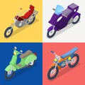 Isometric Motorcycle Set with Mountaine Bike and Scooter