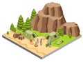 Isometric Mountain Camping Template