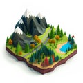 Isometric mountain with forest and lake. 3d vector illustration.