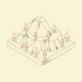 Isometric mountain line art vintage illustration vector