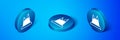 Isometric Mountains icon isolated on blue background. Symbol of victory or success concept. Blue circle button. Vector