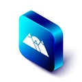 Isometric Mountains icon isolated on white background. Symbol of victory or success concept. Blue square button. Vector