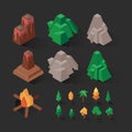 Isometric mountains and volcanoes. Vector illustration decorative design