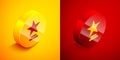 Isometric Movie trophy icon isolated on orange and red background. Academy award icon. Films and cinema symbol. Circle