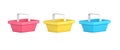 Isometric multicolored collection supermarket basket with handle comfortable carrying 3d icon vector