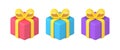 Isometric multicolored gift boxes tied by yellow bow ribbon for seasonal holiday congrats 3d icon Royalty Free Stock Photo