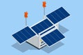 Isometric multifunctional electricity generator. Solar panels, wind panels and a diesel generator all-in-one.