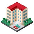 Isometric multistory building courtyard