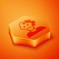 Isometric Murder icon isolated on orange background. Body, bleeding, corpse, bleeding icon. Concept of crime scene