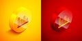 Isometric Music equalizer icon isolated on orange and red background. Sound wave. Audio digital equalizer technology Royalty Free Stock Photo