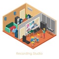 Isometric Music Recording Studio Interior with Singer