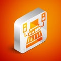 Isometric Music sound recording studio control room with professional equipment icon isolated on orange background Royalty Free Stock Photo