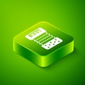 Isometric Musical instrument accordion icon isolated on green background. Classical bayan, harmonic. Green square button Royalty Free Stock Photo