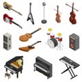 Musical instruments vector isometric illustrations set