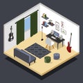 Isometric musician s room. Vector isometric home music recording studio with related equipment. Royalty Free Stock Photo