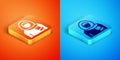 Isometric Muslim woman in hijab icon isolated on orange and blue background. Vector