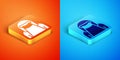 Isometric Muslim woman in niqab icon isolated on orange and blue background. Vector