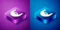 Isometric Mustache and beard icon isolated on blue and purple background. Barbershop symbol. Facial hair style. Square