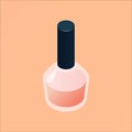 Isometric nail polish bottle with nude enamel varnish. Closed beauty 3d product in pastel colors