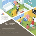 Isometric Nanny Work Template Royalty Free Stock Photo