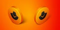 Isometric Necklace on mannequin icon isolated on orange background. Orange circle button. Vector