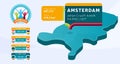 Isometric Netherlands country map tagged in Amsterdam stadium which will be held football matches vector illustration. Football