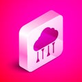 Isometric Network cloud connection icon isolated on pink background. Social technology. Cloud computing concept. Silver Royalty Free Stock Photo