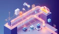 Isometric Network Connection, Digital Technology, Data Flow, Modern System, Stock Photo, Generative AI Royalty Free Stock Photo