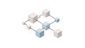 Isometric network of light blue and beige cubes connected by black lines connection data Royalty Free Stock Photo