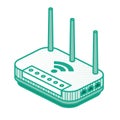 Isometric Network Router. Outline Wifi Wireless Router with Antennas Isolated on White