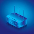 Isometric Network Router. Outline Wifi Wireless Router with Antennas