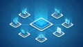 Isometric network visualization for data exchange and interconnected systems Royalty Free Stock Photo